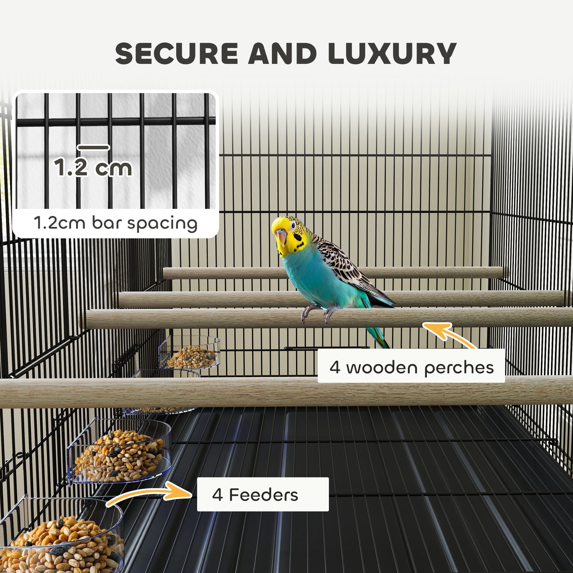 Gabbia per Uccelli 94x57x57 cm con Divisorio in Acciaio e PP Nero