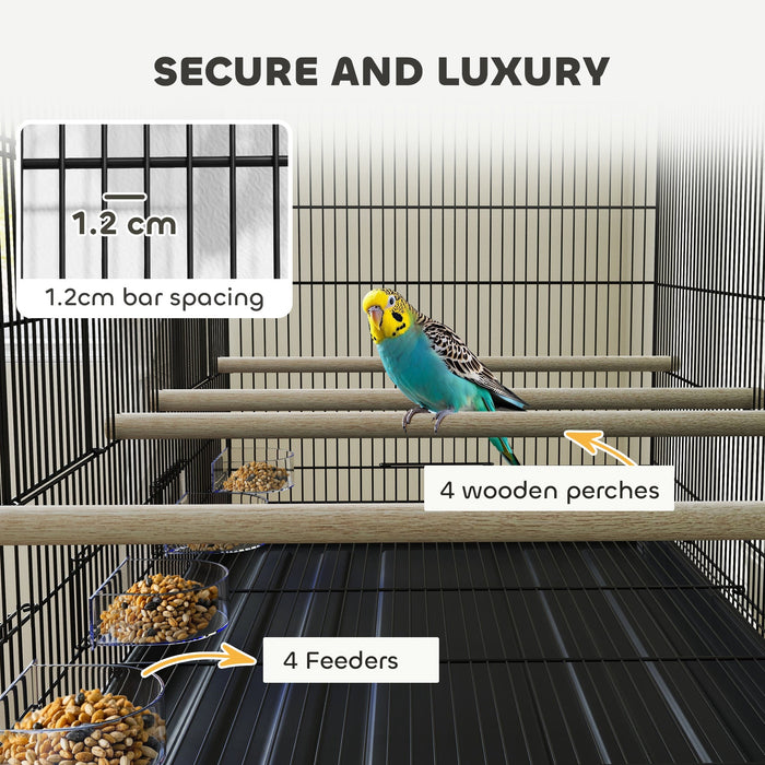 Gabbia per Uccelli 94x57x57 cm con Divisorio in Acciaio e PP Nero