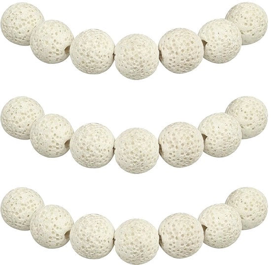 Collana con perle 8mm 45 pezzi Diffusore per olii essenziali Pietra lavica bianca con foro Perle naturali rotonde singole per la creazione di gioielli Bracciali Collane