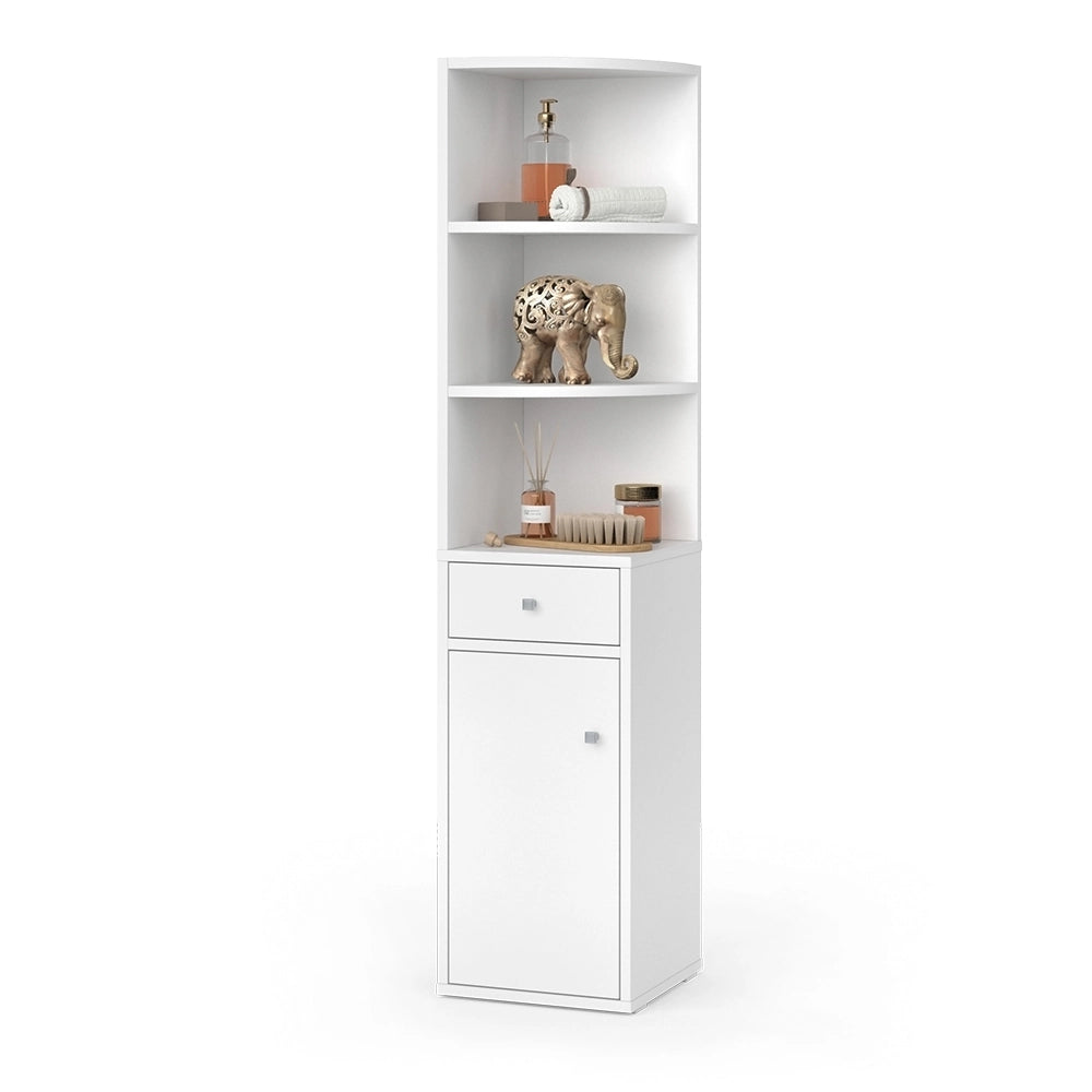 Vicco Scaffale d'angolo Bianco 30 x 135.5 cm con anta e cassetto