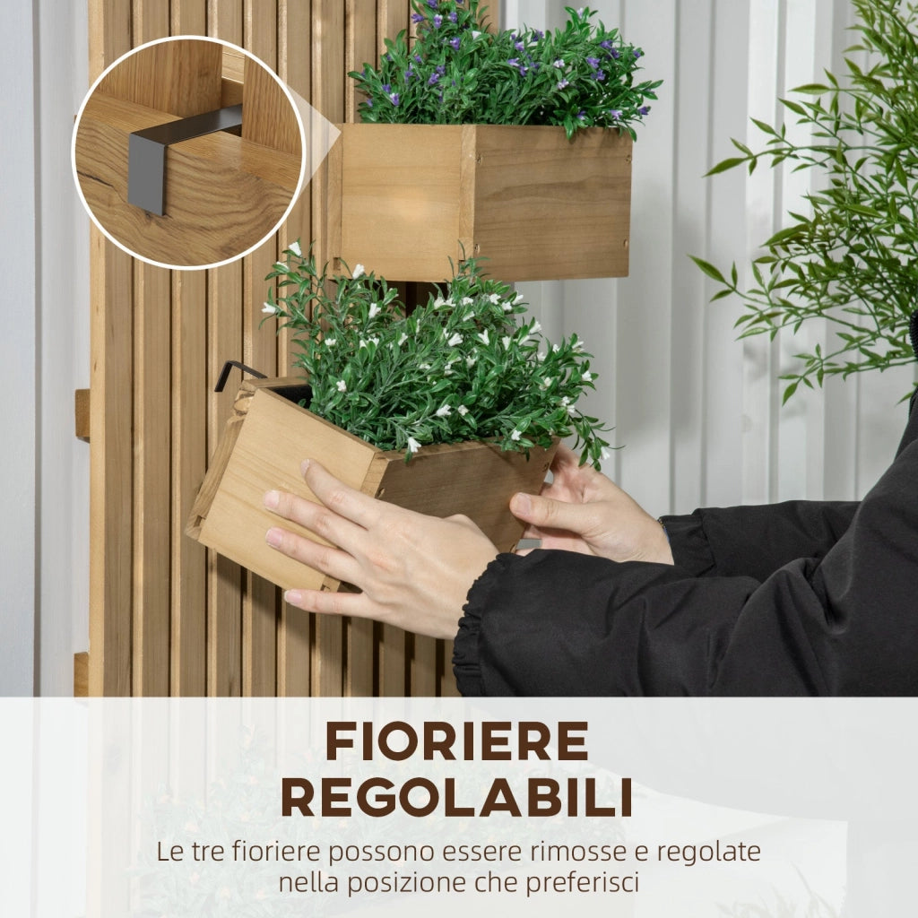 Fioriera Verticale a Doghe 60x16x80 cm con 3 Vasi Rimovibili in Legno di Abete Marrone Bruciato