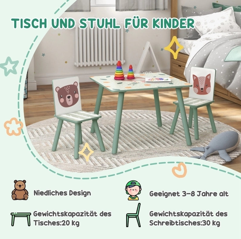 Set tavolo e 2 sedie per bambini verde