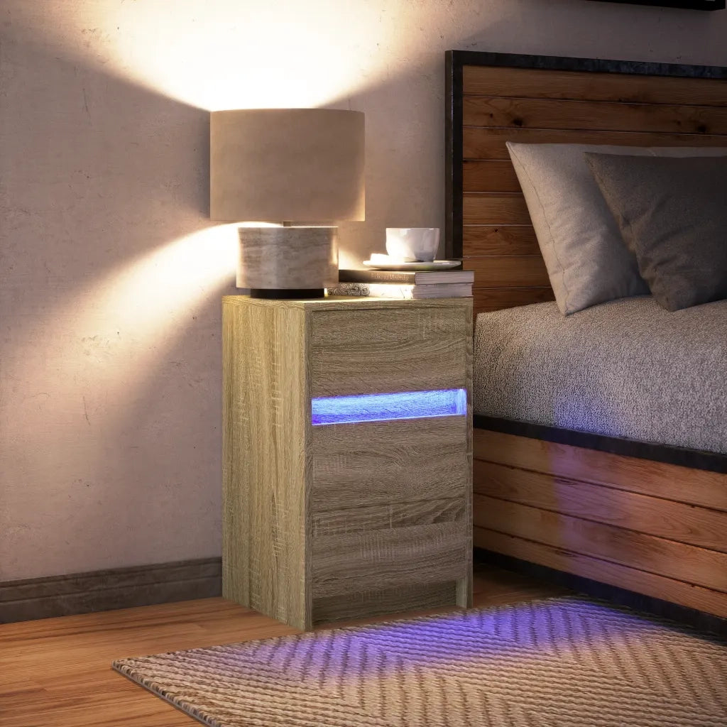 Comodino | Armadio da Notte | Mobiletto da notte con Luci LED Rovere Sonoma in Legno Multistrato