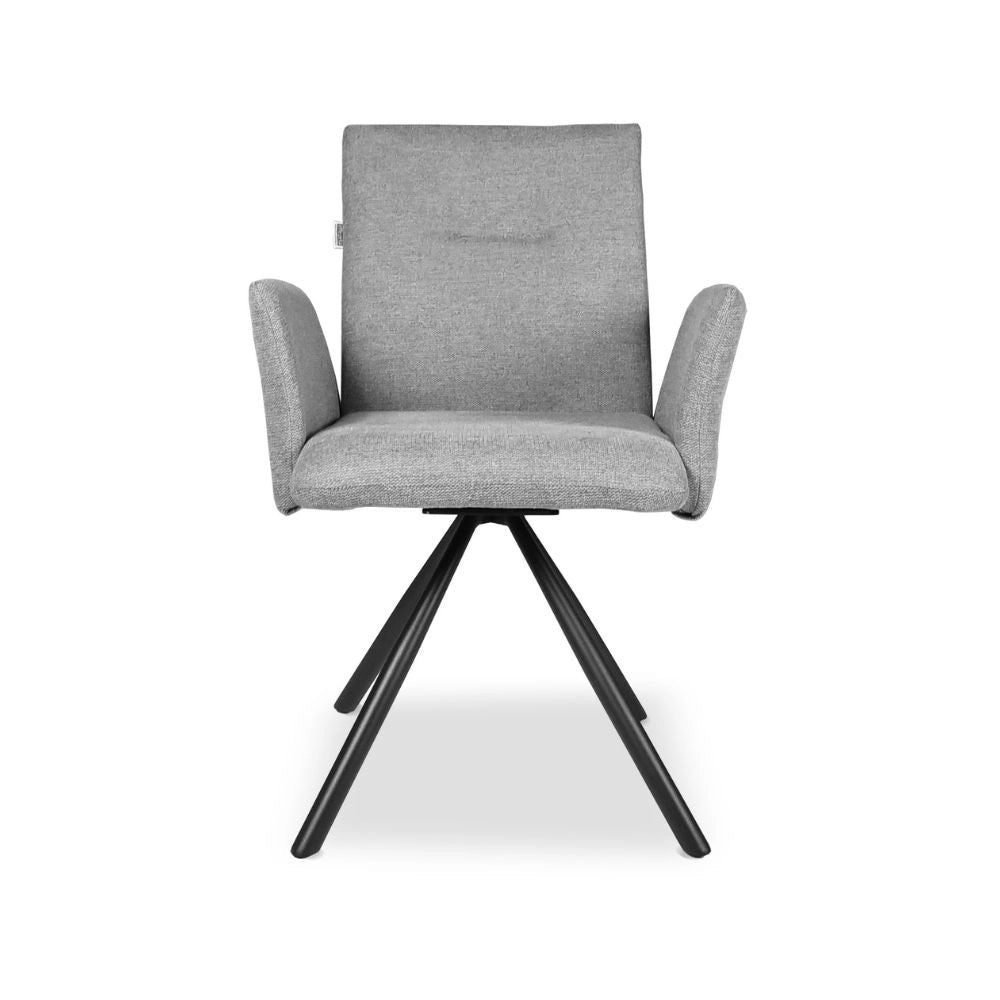 Set 2 Sedia girevole con braccioli Mosaic in tessuto grigio e gambe in metallo nero