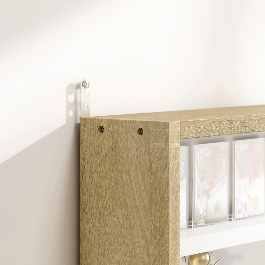 Bacheca Vetrina a Muro con 4 Ripiani Regolabili 80x9.5x60cm Bianco e Legno