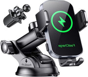 Caricabatterie autoinduttivo da 15 W con chiusura automatica e ricarica wireless - morsetto militare - compatibile con iPhone 16/15 Pro Max e Galaxy