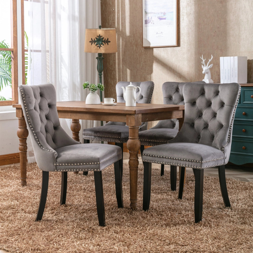 Sedie da Pranzo Imbottite in Velluto con Gambe in Legno Massello ¨C MINIMAL ¨C Set 2 Pezzi, Grigio