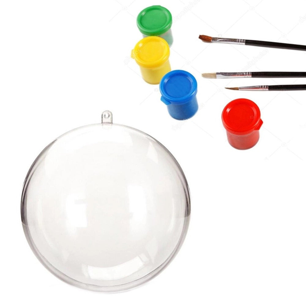 Trade Shop - Kit 6 Palline Trasparenti Da 8cm Con Temepere E Pennelli Decorazioni Natalizie -