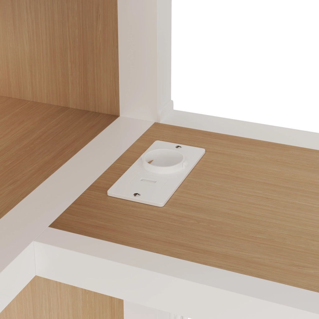 DESMIU Letto a soppalco 140 × 200 cm 2 posti con scrivania, LED, ripiani e armadio aperto, senza materasso, bianco