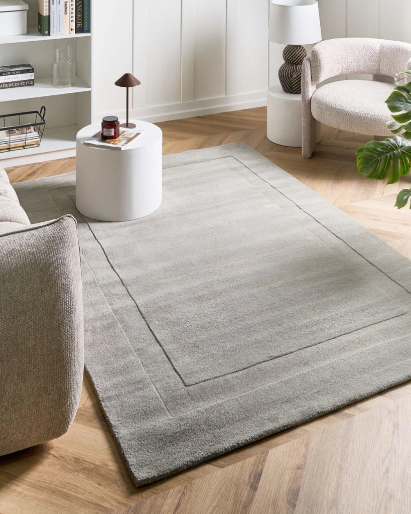 Tappeto in lana forma rettangolare, tuftato a mano 160 x 230 cm grigio design elegante