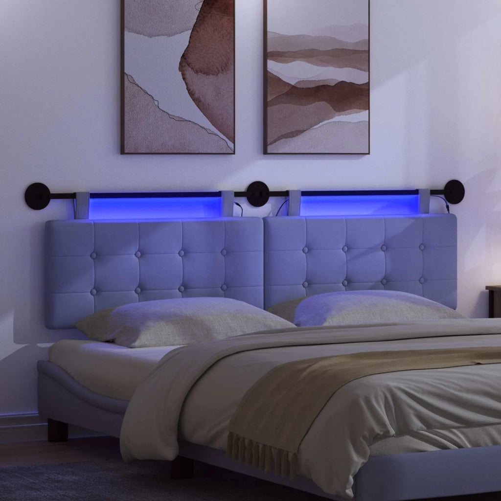 Testiera sospesa Con luce LED Blu jeans Tessuto