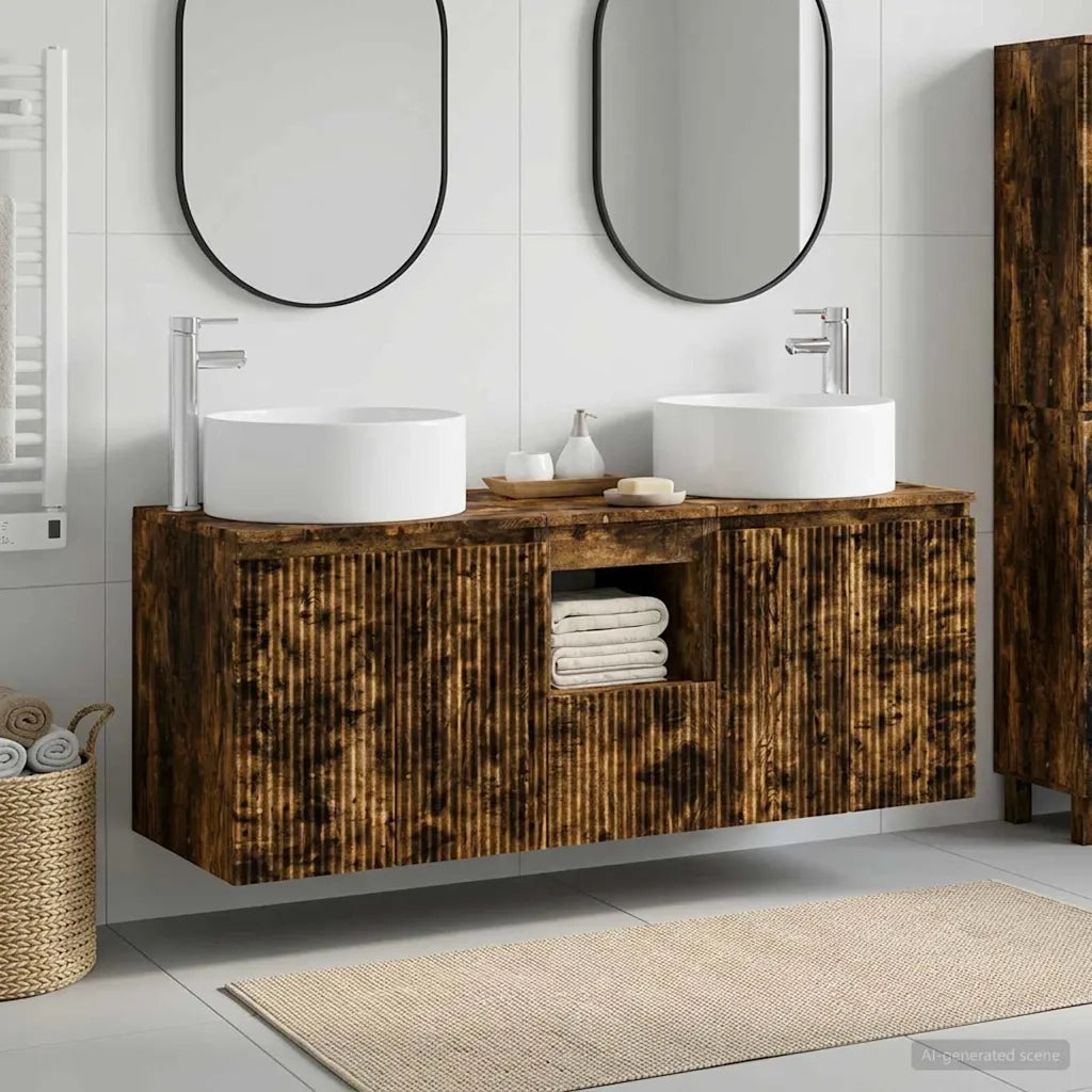 Set di Armadi da Bagno 3 pz Rovere Fumo 49,5 x 44,5 x 65,5 cm 3405742