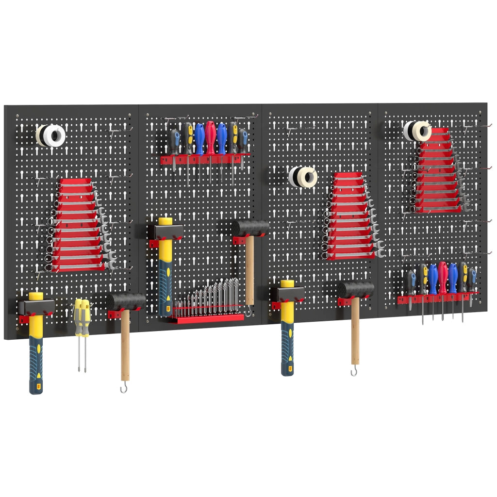 Pannello per attrezzi a parete ¨C zephmum ¨C 4 pannelli 38 pezzi 60x40 cm nero e rosso