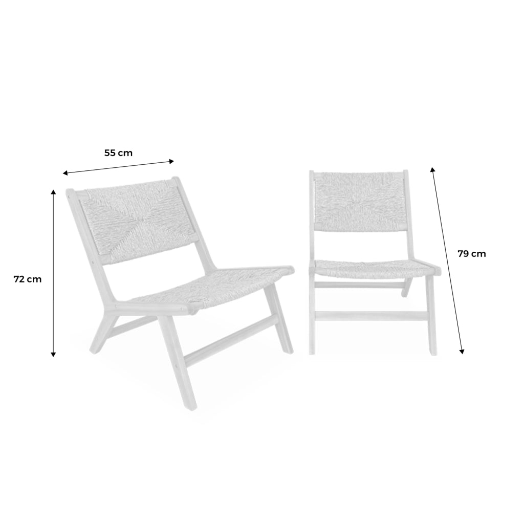 Set 2 sedie in legno e resina effetto paglia, marrone naturale