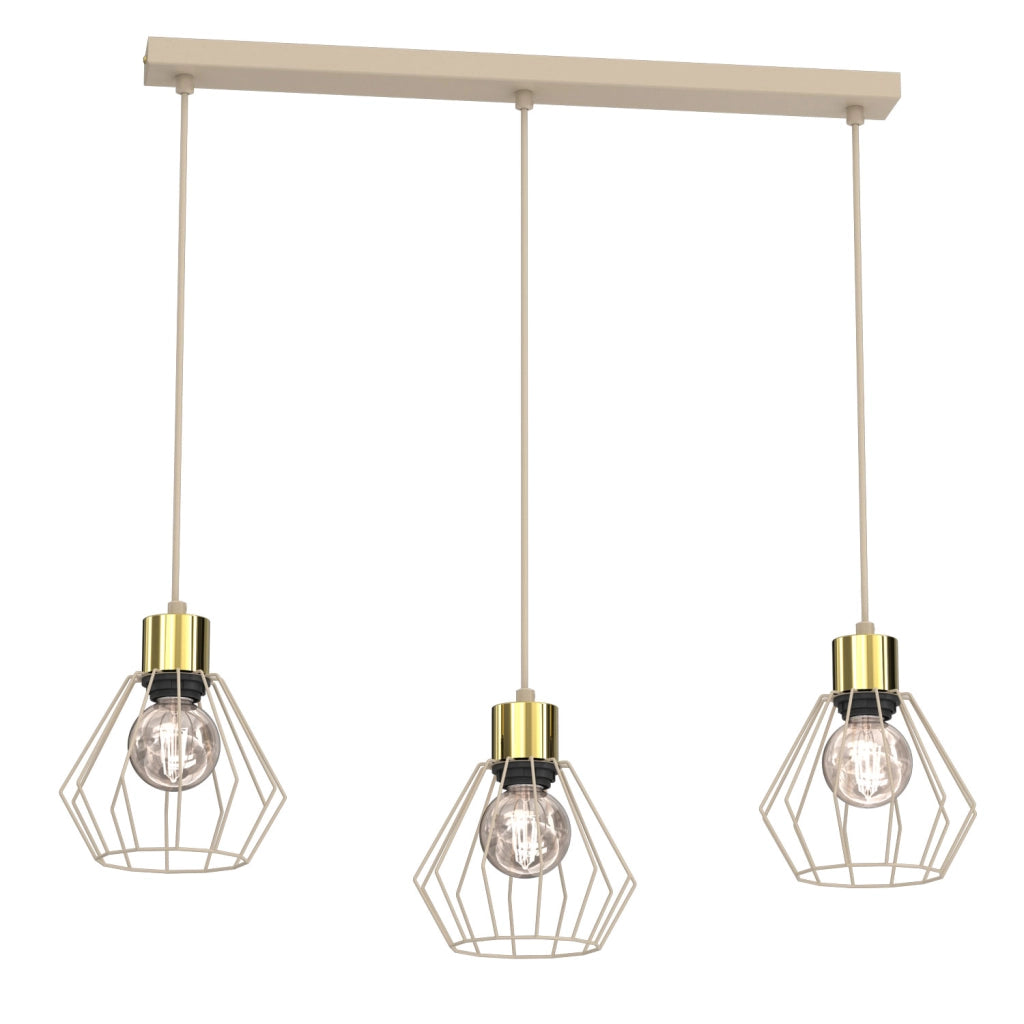 Lampada sospesa Parkla 3 luci E27 beige oro Luminex