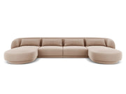 Cosmopolitan Design - Divano panoramico "Tulum" 5 posti in velluto beige 