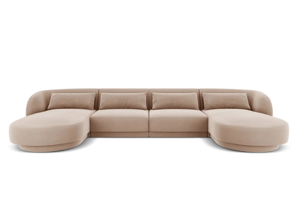Cosmopolitan Design - Divano panoramico "Tulum" 5 posti in velluto beige 