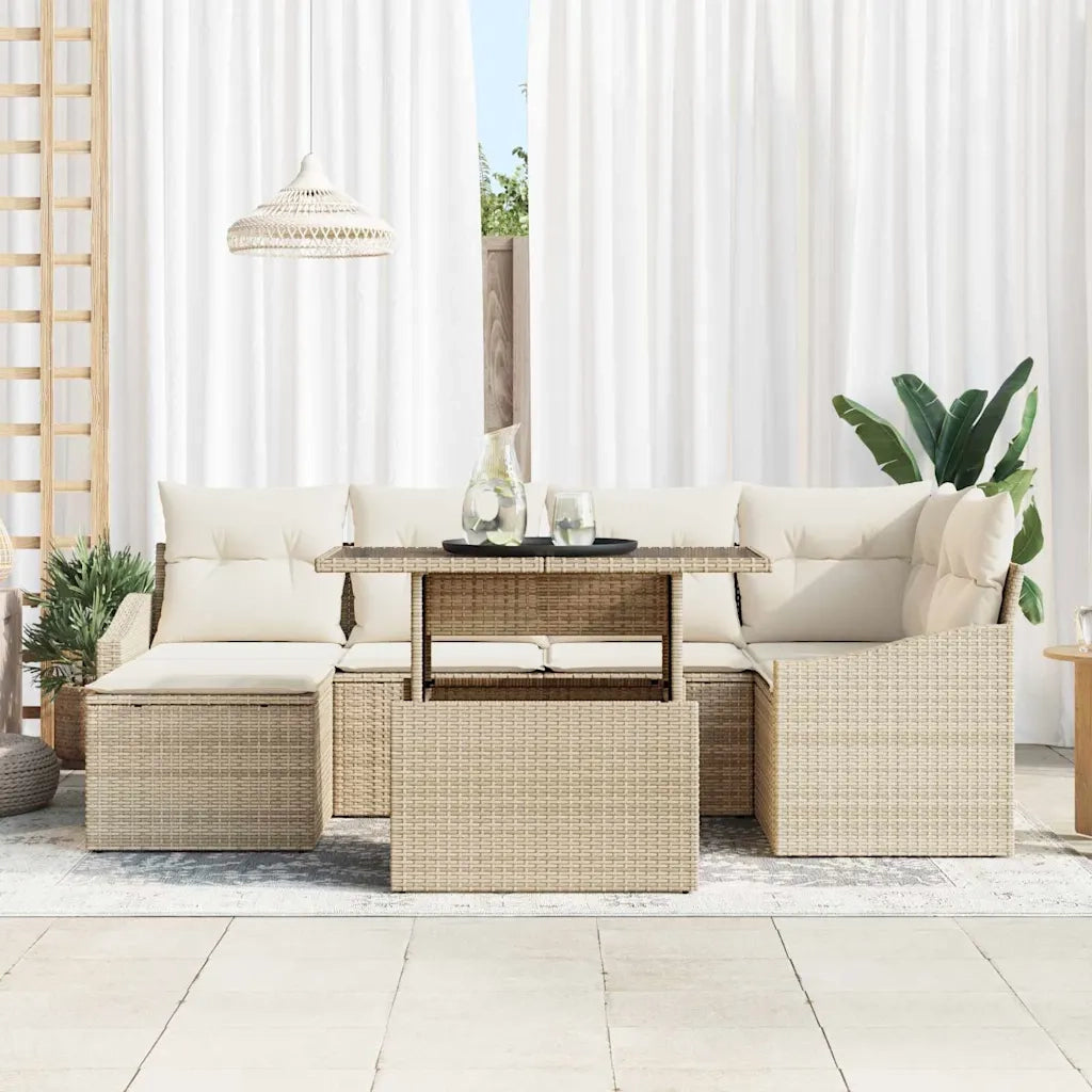 Set Divano da Giardino con cuscino 7 pcs beige e panna