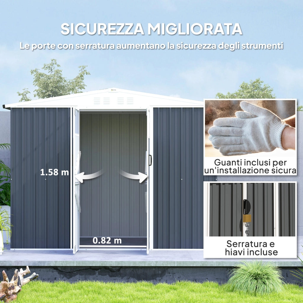 Capanno da Giardino Porta Attrezzi 246x117x180 cm in Acciaio Zincato Grigio Scuro