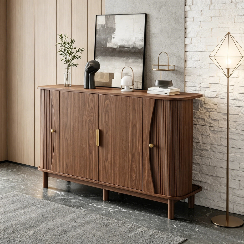 Credenza e madia con 2 ante scorrevoli, 3 vani e ripiano regolabile, per soggiorno, in MDF, noce, 140 × 40 × 88 cm