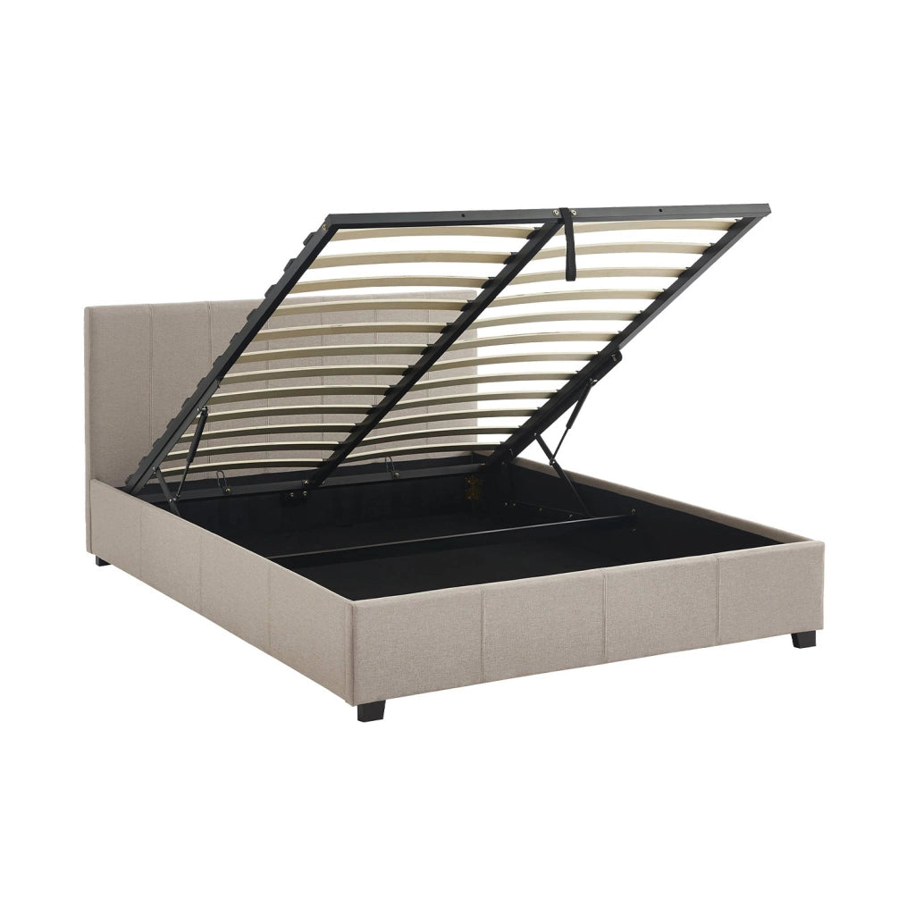 Letto a cassettone con rete a doghe e testiera, 140x190cm, beige