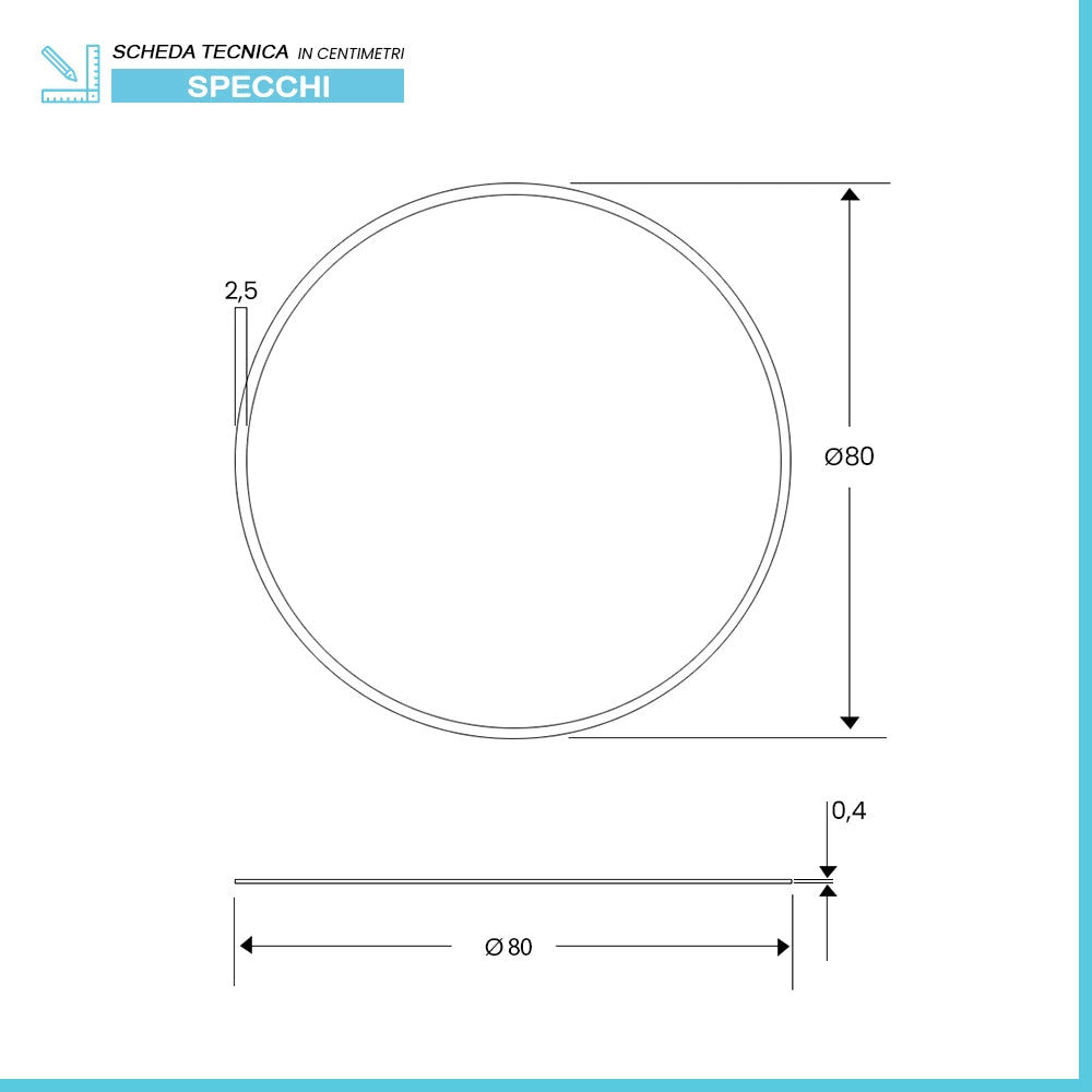 Specchio rotondo 80 cm reversibile biselattura di 2,5 cm