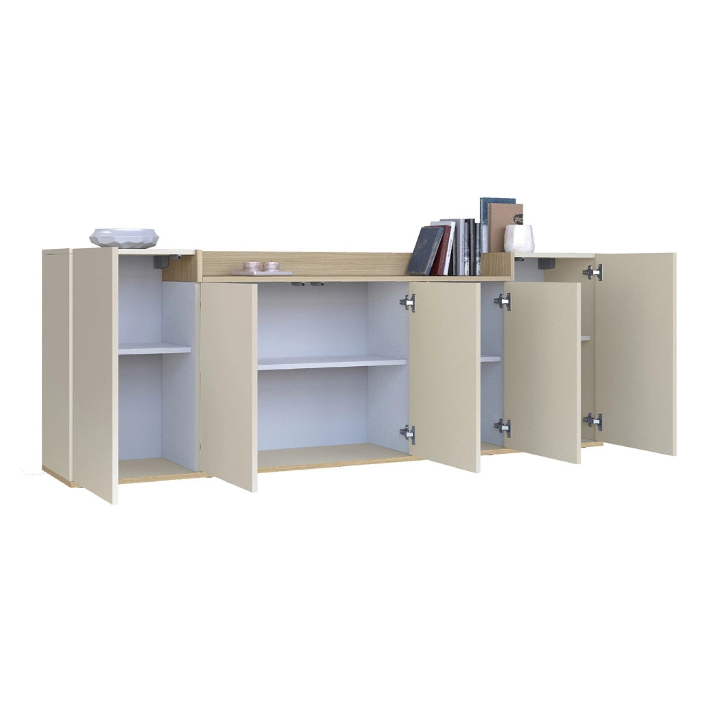 Madia Cordele, Credenza 7 Ripiani Made in Italy, 200x35x70h cm Bianco Cashmere