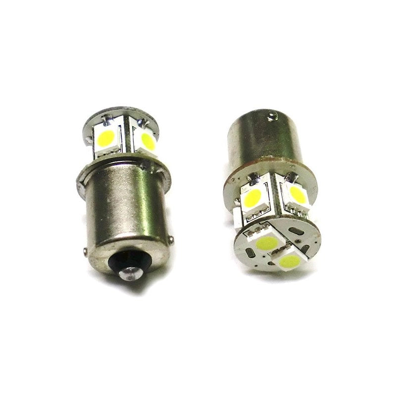 2 Pezzi Lampade LED Canbus BA15S G18,5 R5W R10W No Errore Bianco 12V Luci Posizione Piedi Dritti 7 SMD 5050