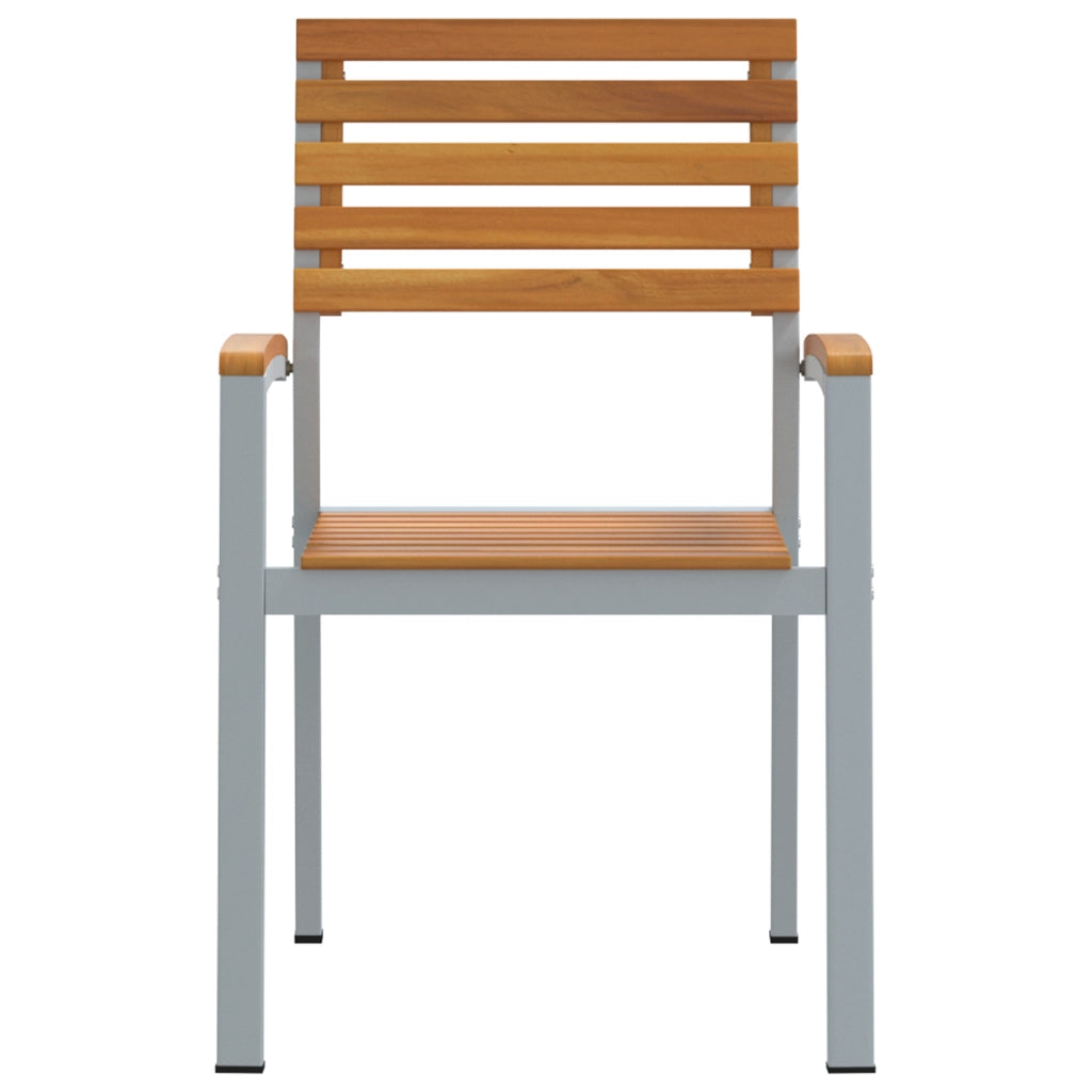 Set di 4 Sedie da Giardino Grigie in Legno Massello di Acacia e Acciaio