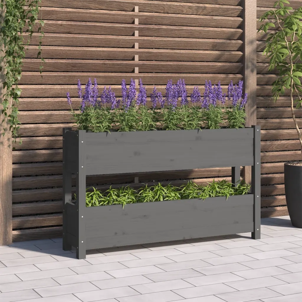 Fioriera Grigia 112x25x66 cm in Legno Massello di Pino 823929