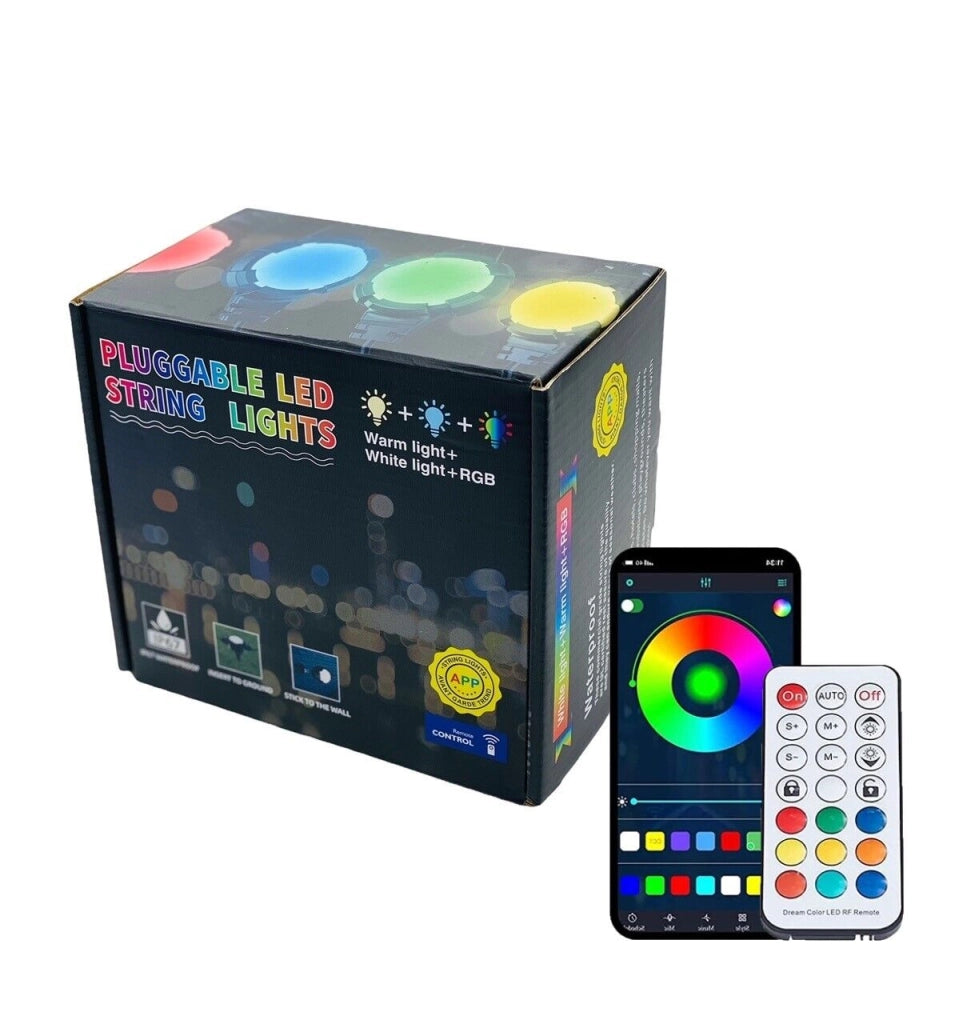 Catena di 16 Luci Led RGB Luce Bianca da 12.8 Mt Su picchetti da Giardino