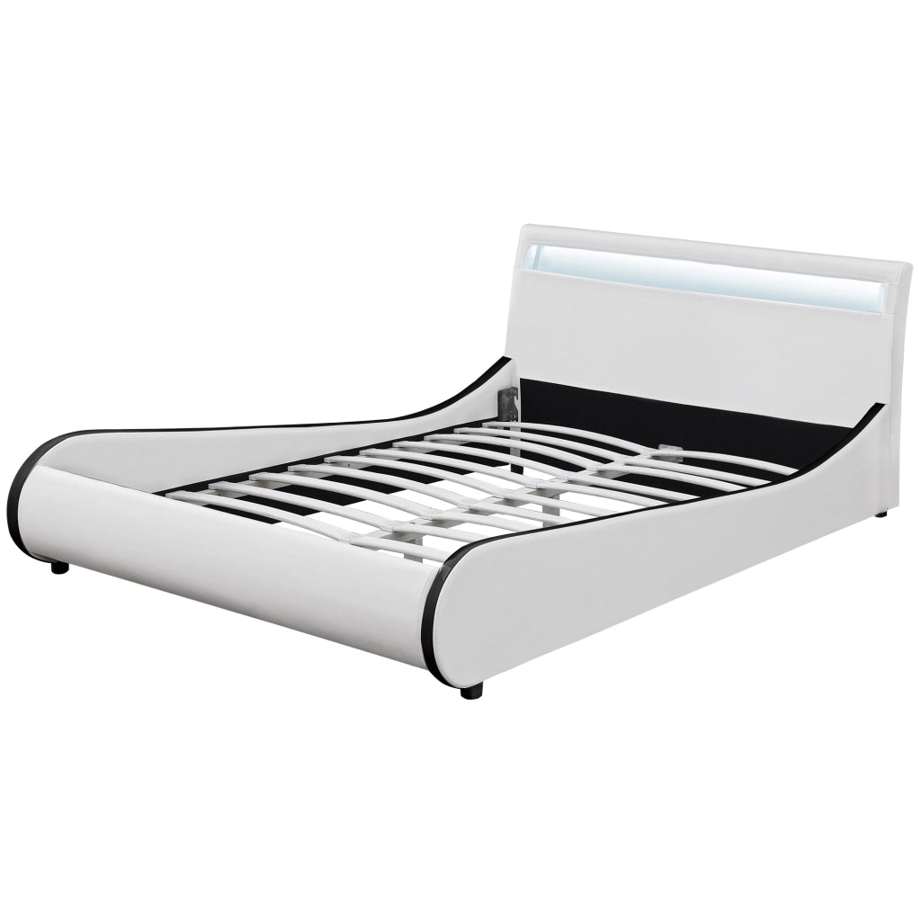 Letto Francese Imbottito Curvo 140x200 cm Testiera Alta con Illuminazione a LED Similpelle Bianco Corium
