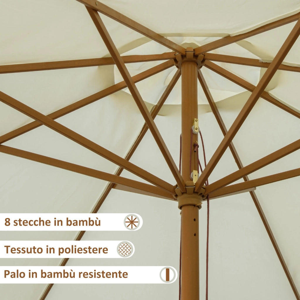 Ombrellone da Giardino con Doppio Tettuccio, in Legno di Bamb¨´ e Poliestere, ?325x250 cm, Beige