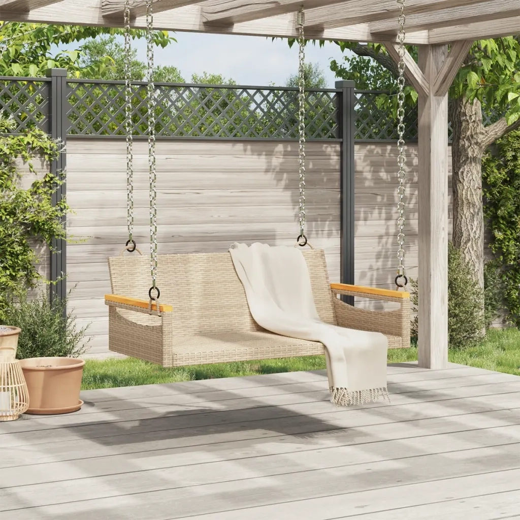 Panchina a Dondolo Beige 109x62x40 cm in Polyrattan 368145