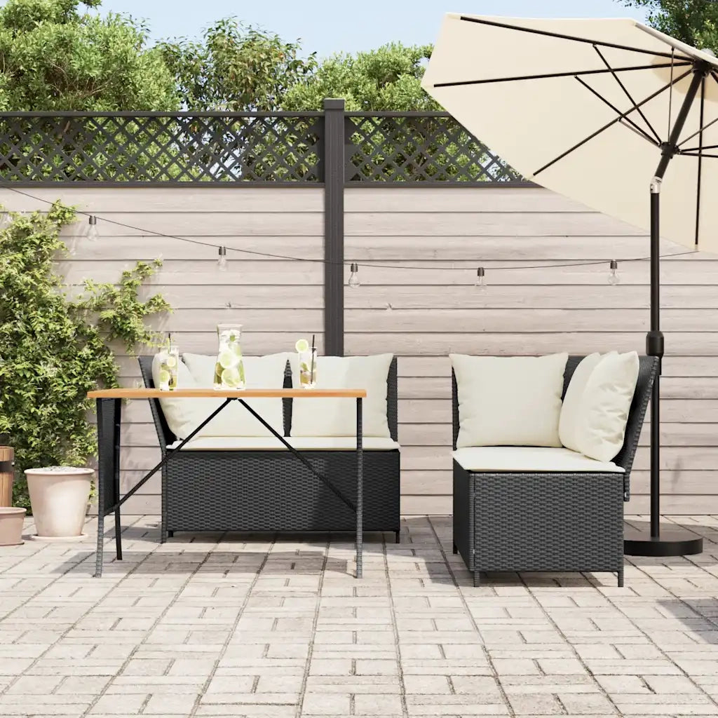 Set Divani da Giardino 3 pz | Set Salotto da Giardino con Cuscini in Polyrattan Nero