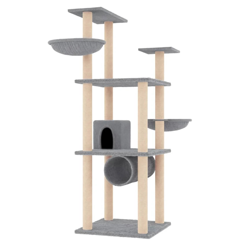 Tiragraffi per gatti Mobili per arrampicata su torre Tiragraffi piattaforma da arrampicata con tiragraffi in sisal leggero 141 cm grigio 02_0022565