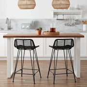 Sgabello da bar 2 pcs Nero 44 x 45 x 76 cm Rattan e acciaio