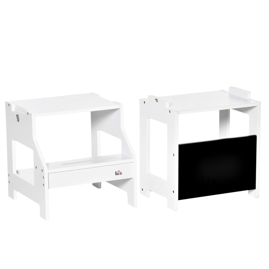 Scala Montessori 2 in 1 con Sgabello e Lavagna ¨C Xylo ¨C MDF Bianco per Bambini 3-6 Anni