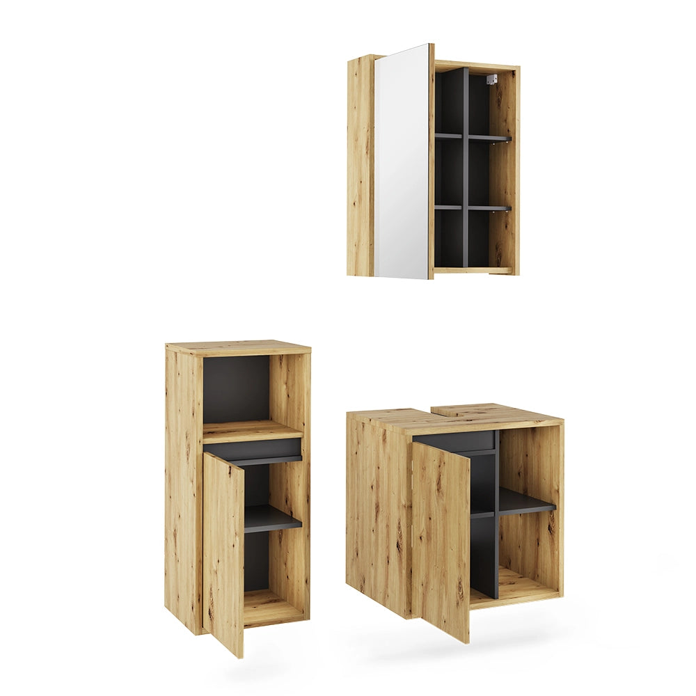 Vicco Set di mobili da bagno Artigiano/grigio 3 parti