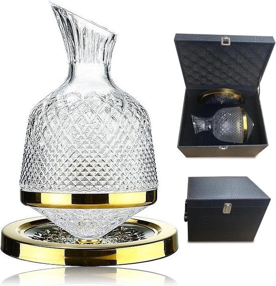 Karaf a Vino di Lusso con Rotazione Manuale - 360° Rotativo con Cristallo - Regalo di Matrimonio Festa di Compleanno Festa di Natale