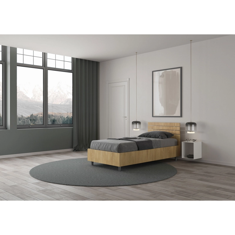 Letto Singolo 80x200 cm testata dritta con doghe Ankel - Senza rete,Quercia Natura