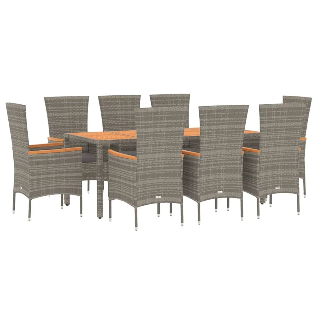 Set da Pranzo da Giardino 9 pz con Cuscini in Polyrattan Grigio 3157543