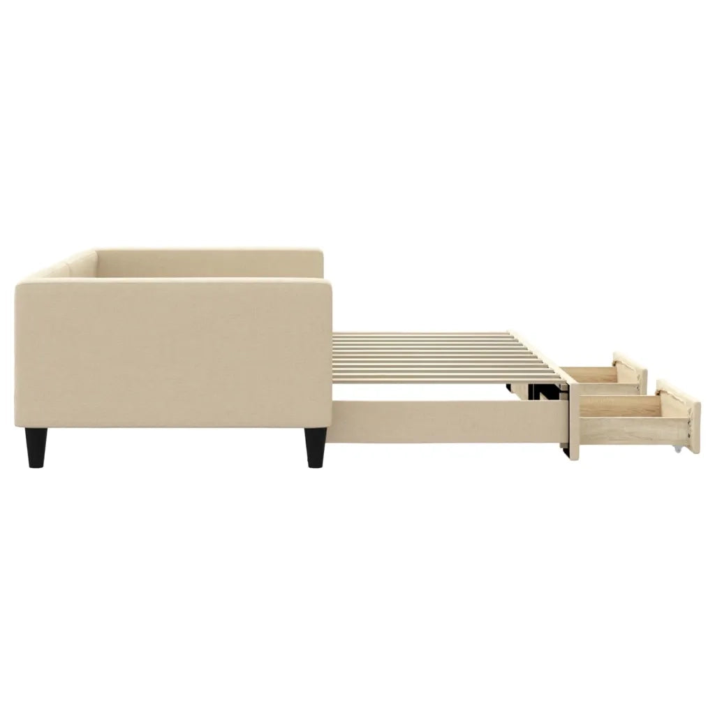 Divano Letto Estraibile con Cassetti Crema 100x200cm in Tessuto
