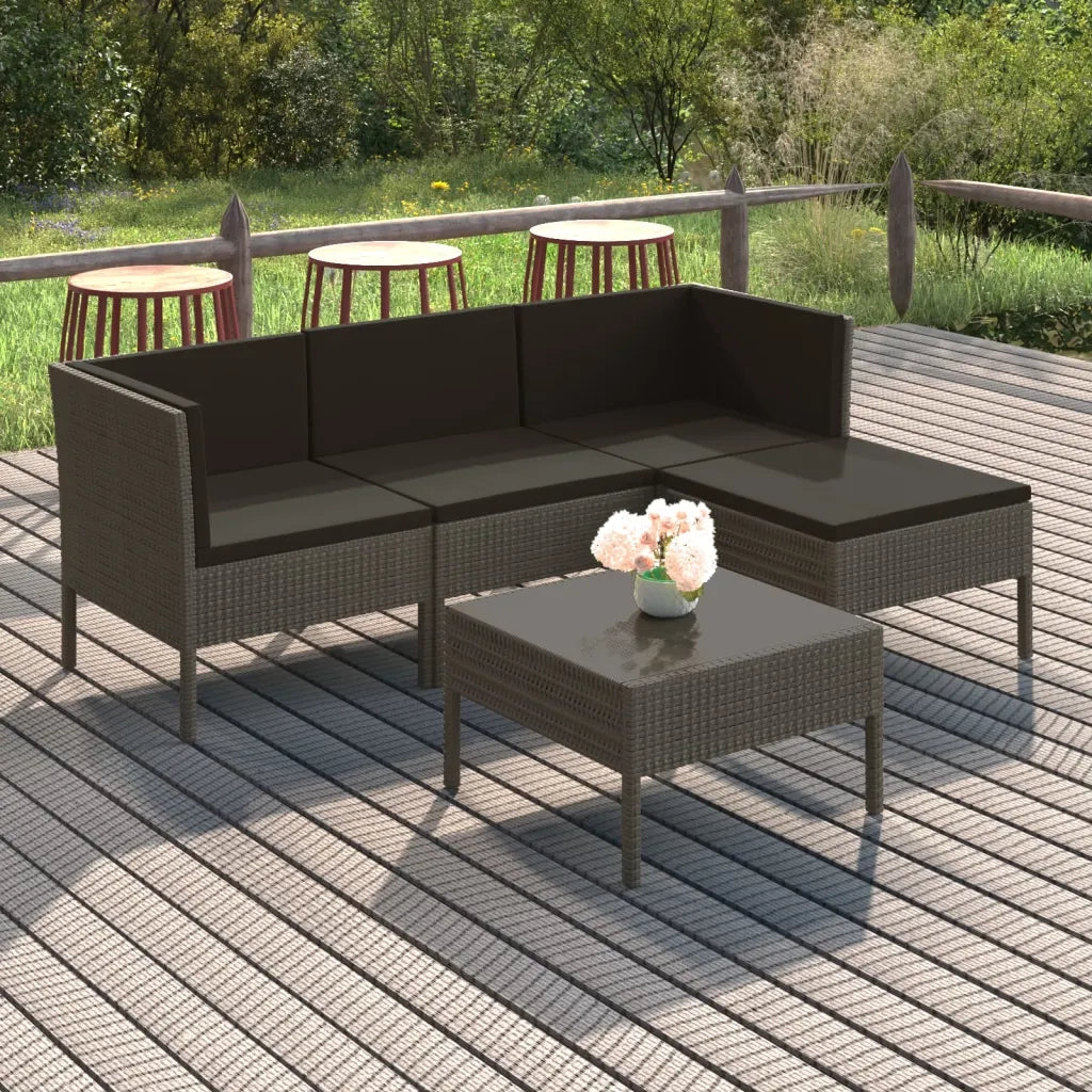 Set Divani da Giardino 5 pz | Set Salotto da Giardino con Cuscini in Polyrattan Grigio