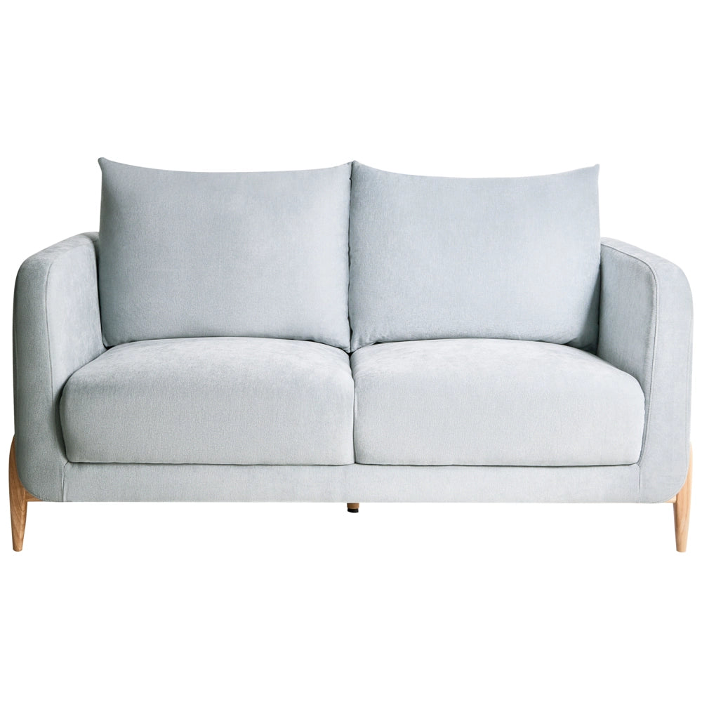 Divano a 2 posti Rivestimento in ciniglia azzurro Gambe in legno con braccioli Angolo lettura soggiorno Stile scandinavo moderno
