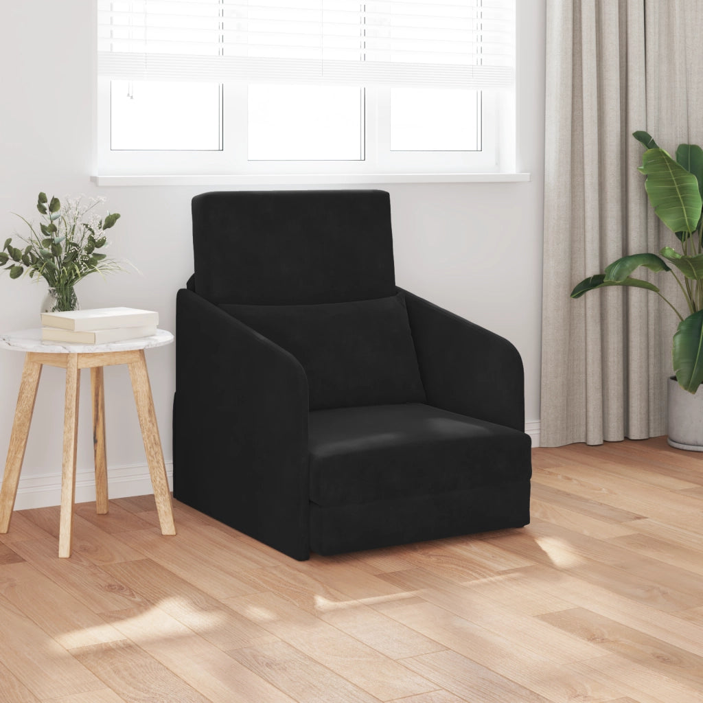 Divano Letto a Terra 2-in-1 Nero 65x80x83 cm in Velluto