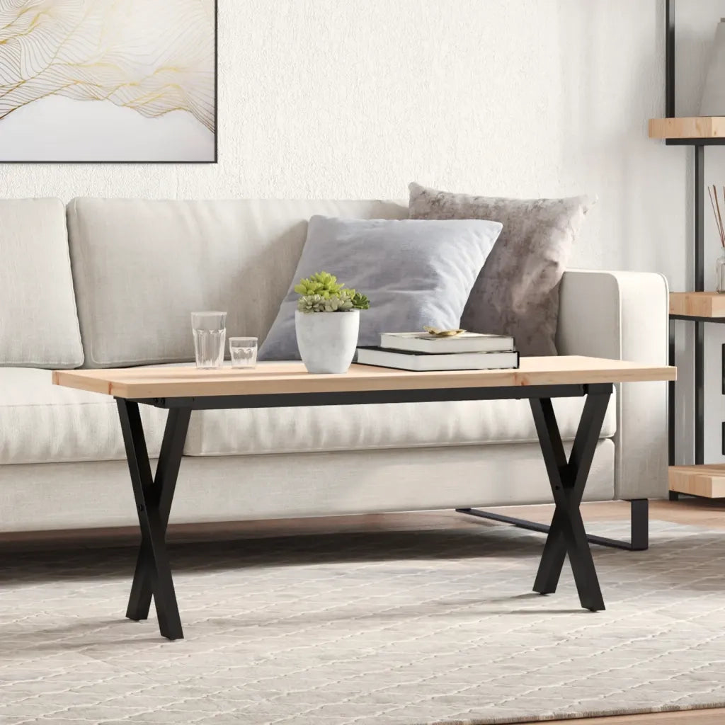 Tavolino Salotto Telaio a X 110x40x45,5 cm Legno Pino e Acciaio