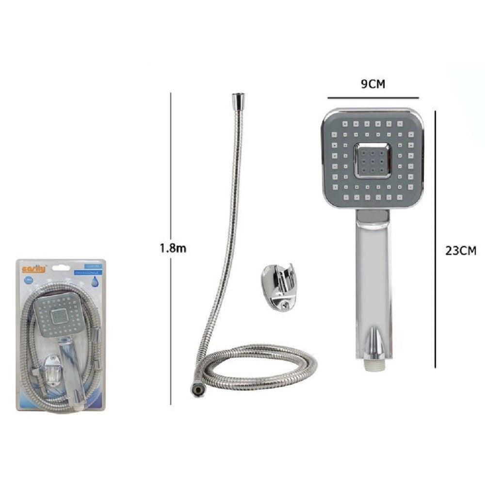 Trade Shop - Kit Bagno Doccetta Doccino Soffione Doccia Quadrato Laccio 1,8 Mt Staffa 59167 -