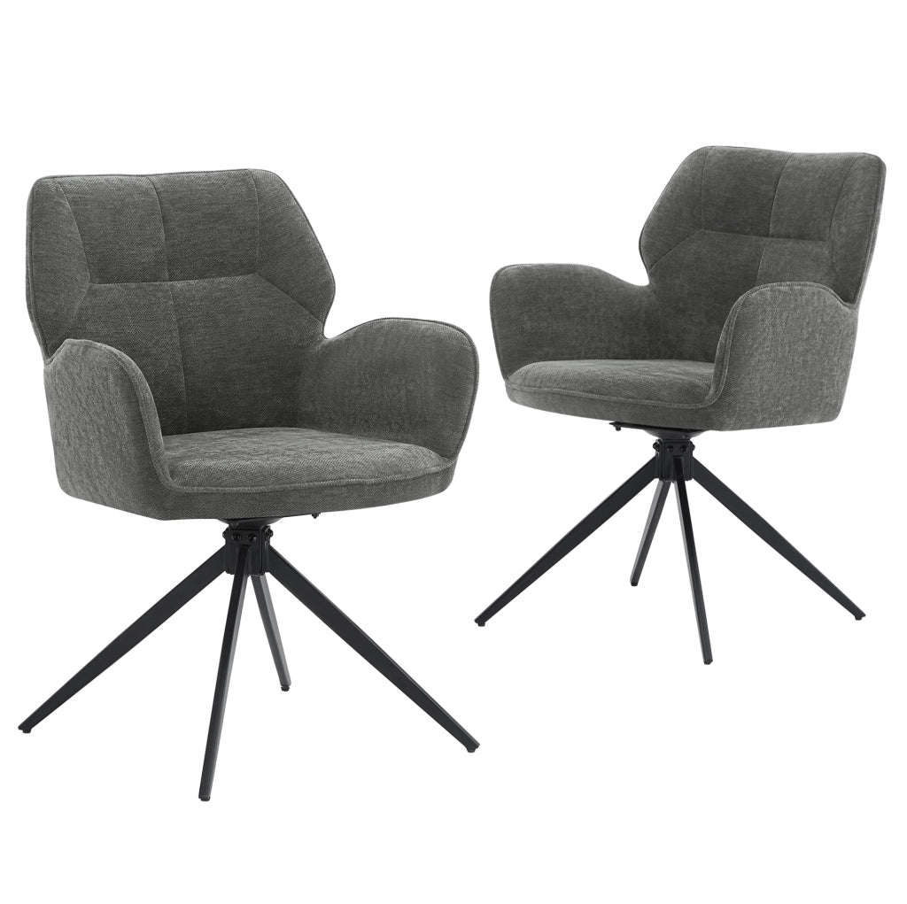 Set di 2 sedie girevoli in ciniglia grigio scuro
