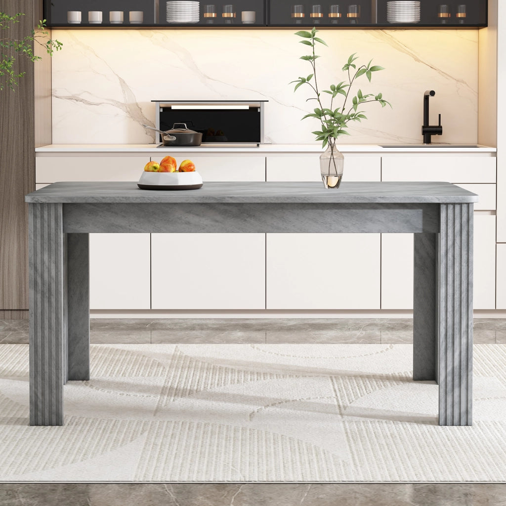 Tavolo da pranzo rettangolare con 4 gambe stabili, effetto venatura legno, in truciolato, grigio